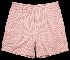 画像1: 80s USA製 Bullock&Jones ツータック ストライプ シアサッカー ショートパンツ オレンジ×白 W36★ショーツ (1)