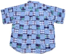 画像2: 00s ORVISオービス マドラスチェック×シャンブレー パッチワーク ボタンダウン 半袖 コットンシャツ XXL★インド綿 特大 (2)