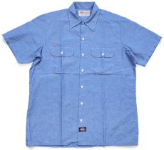画像2: デッドストック★90s USA製 Dickiesディッキーズ 半袖 シャンブレーシャツ L (2)