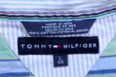 画像5: 00s TOMMY HILFIGERトミーヒルフィガー マドラスチェック パッチワーク 三点留め ボタンダウン 半袖 コットンシャツ L★インド綿 (5)