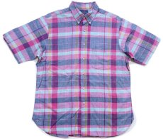 画像1: 80s USA製 Country Traditionals by Pendleton ペンドルトン マドラスチェック ボタンダウン 半袖 コットンシャツ L (1)