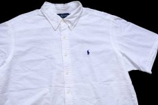 画像3: 00s ラルフローレン CLASSIC FIT ワンポイント ボタンダウン 半袖 コットン シアサッカーシャツ 白 XXL★特大 (3)