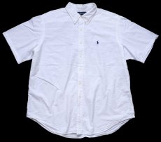 画像1: 00s ラルフローレン CLASSIC FIT ワンポイント ボタンダウン 半袖 コットン シアサッカーシャツ 白 XXL★特大 (1)