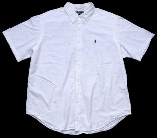 90s ラルフローレン ホワイトシャンブレーシャツ Mサイズ 90s ラルフローレン BIG SHIRT ワンポイント ポケット付き ボタン