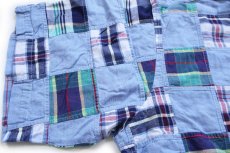 画像6: 00s ORVISオービス マドラスチェック×シャンブレー パッチワーク ボタンダウン 半袖 コットンシャツ XXL★インド綿 特大 (6)