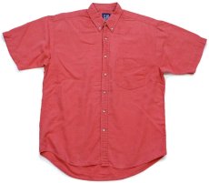 画像1: 90s GAPギャップ 無地 ポケット付き ボタンダウン 半袖 リネン×コットンシャツ 薄赤 M (1)