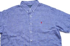 画像3: 00s ラルフローレン CLASSIC FIT ギンガムチェック ボタンダウン 半袖 リネンシャツ 青×白 XL (3)