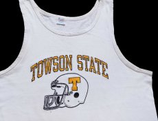 画像1: 80s USA製 Championチャンピオン TOWSON STATE アメフト ひび割れプリント コットン タンクトップ ボロ 白 XL (1)