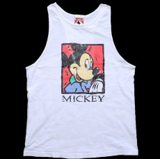 画像2: 90s USA製 Disney ディズニー MICKEY ミッキー マウス アート コットン タンクトップ 白 M (2)
