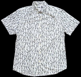90s PERRY ELLIS 総柄 半袖 シルク×コットンシャツ グレーベージュ L