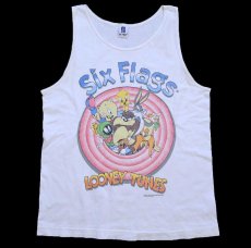 画像2: 90s USA製 Six Flags Warner Bros LOONEY TUNES キャラクター 両面プリント コットン タンクトップ 白 M (2)