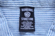 画像5: 90s WARNER BROS LOONEY TUNES キャラクター刺繍 織り柄 ストライプ 半袖 コットンシャツ L (5)