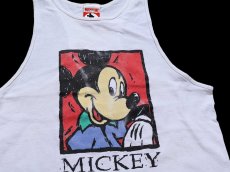 画像1: 90s USA製 Disney ディズニー MICKEY ミッキー マウス アート コットン タンクトップ 白 M (1)