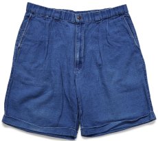 画像1: 90s DOCKERSドッカーズ ツータック リネン混 ショートパンツ インディゴ W36★Levi'sリーバイス ショーツ (1)