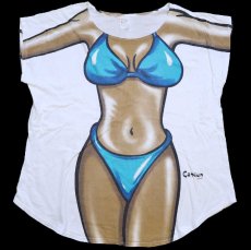 画像1: 90s Cancun MEXICO ビキニ 騙し絵 両面プリント コットンTシャツ (1)