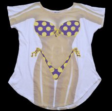 画像1: 90s MY BIKINI ドット柄 ビキニ 騙し絵 両面プリント コットンTシャツ (1)
