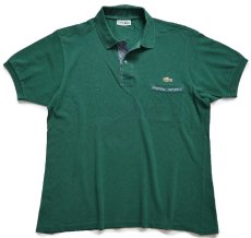 画像1: 70s フランス製 CHEMISE LACOSTE ラコステ ワンポイント ポケット付き コットン 鹿の子 ポロシャツ 緑 5★258 (1)