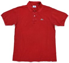 画像1: 90s LACOSTEラコステ ワンポイント コットン 鹿の子 ポロシャツ 濃赤 4★262 (1)