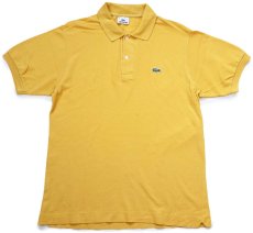 画像1: 90s LACOSTEラコステ ワンポイント コットン 鹿の子 ポロシャツ 濃黄 4★254 (1)