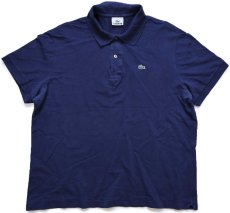画像1: 90s LACOSTEラコステ ワンポイント コットン 鹿の子 ポロシャツ 紺 6★268 (1)