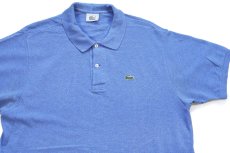 画像3: 80s LACOSTEラコステ ワンポイント コットン 鹿の子 ポロシャツ 杢ブルー 7★269 (3)