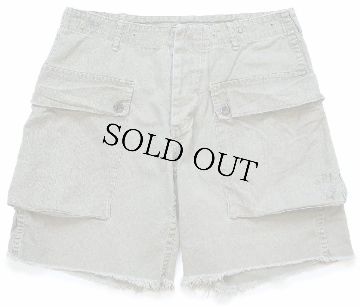 画像1: 00s ポロ ラルフローレン Shorts Drill Khaki ビンテージ加工 HBT ヘリンボーンツイル カットオフ カーゴ ショートパンツ W32★ショーツ (1)