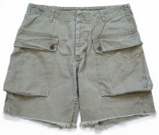 画像1: 00s ポロ ラルフローレン Shorts Drill Khaki ビンテージ加工 HBT ヘリンボーンツイル カットオフ カーゴ ショートパンツ W32★ショーツ (1)