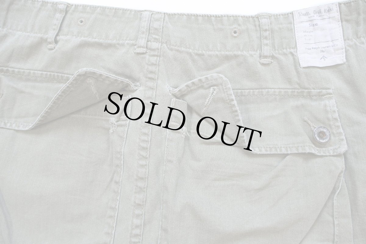 画像4: 00s ポロ ラルフローレン Shorts Drill Khaki ビンテージ加工 HBT ヘリンボーンツイル カットオフ カーゴ ショートパンツ W32★ショーツ (4)