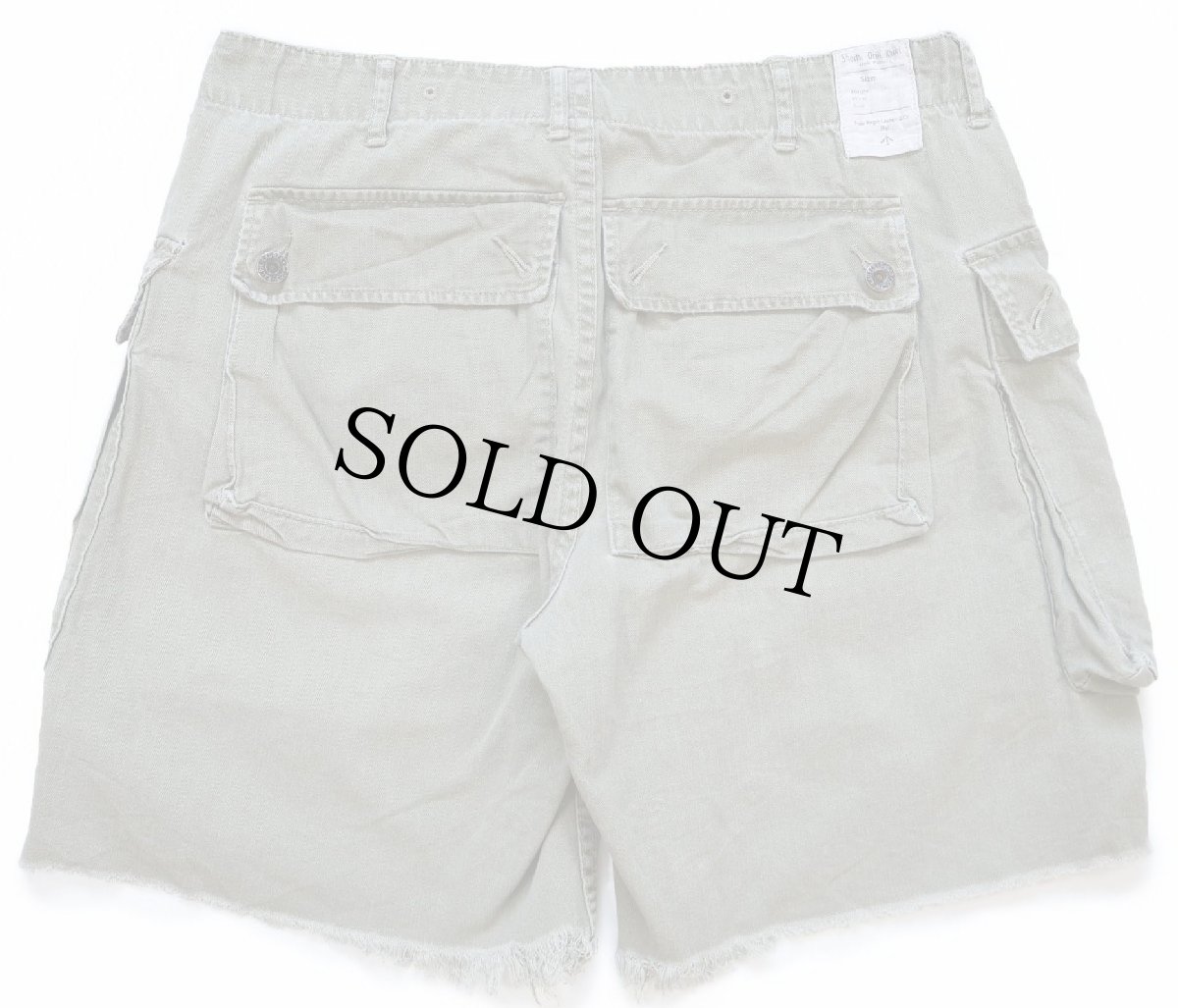 画像2: 00s ポロ ラルフローレン Shorts Drill Khaki ビンテージ加工 HBT ヘリンボーンツイル カットオフ カーゴ ショートパンツ W32★ショーツ (2)