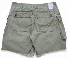 画像2: 00s ポロ ラルフローレン Shorts Drill Khaki ビンテージ加工 HBT ヘリンボーンツイル カットオフ カーゴ ショートパンツ W32★ショーツ (2)