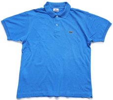 画像1: 00s LACOSTEラコステ ワンポイント コットン 鹿の子 ポロシャツ 青 4★259 (1)