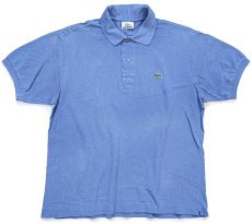 画像1: 90s LACOSTEラコステ ワンポイント コットン 鹿の子 ポロシャツ ブルーグレー 4★260 (1)