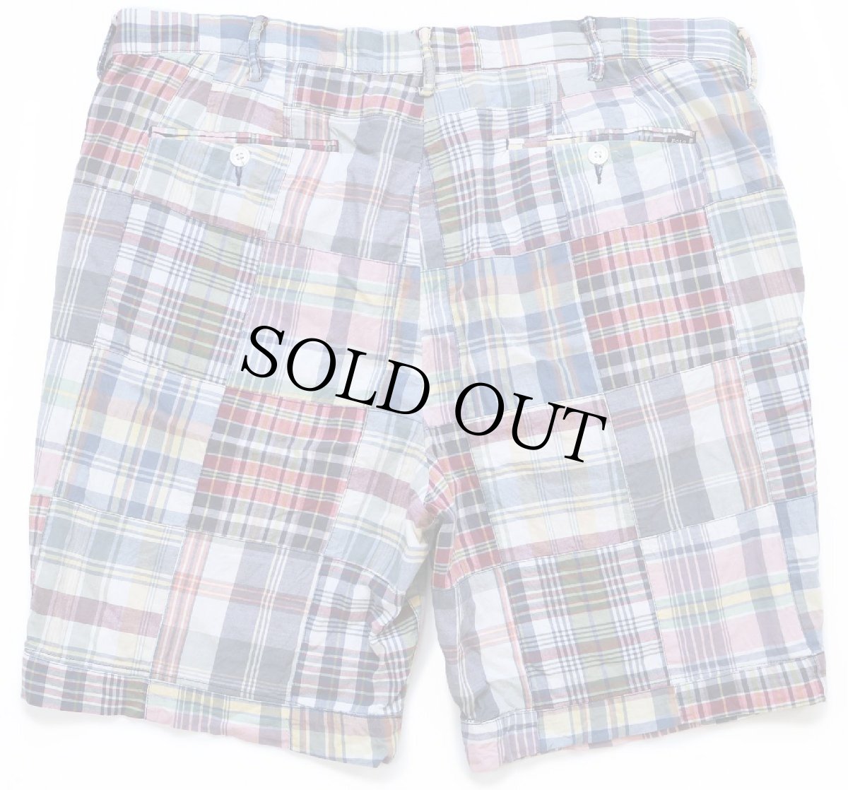 画像2: ポロ ラルフローレン CLASSIC FIT マドラスチェック パッチワーク コットン ショートパンツ W38★ショーツ (2)