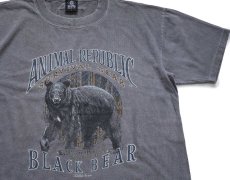 画像1: 90s USA製 ANIMAL REPUBLIC SURVIVAL GEAR BLACK BEAR ベア アート コットンTシャツ チャコールグレー L (1)