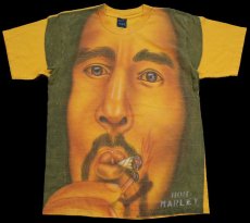 画像1: 90s BOB MARLEY ボブマーリー アート オールオーバープリント コットンTシャツ 濃黄 L (1)