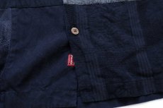 画像6: Tommy Bahama トミーバハマ パッチワーク オープンカラー 半袖 シルク×リネンシャツ 黒 XL (6)