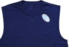 画像1: デッドストック★00s FRUIT OF THE LOOM 無地 前V ノースリーブ コットンTシャツ 紺 (1)