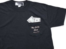 画像1: 90s USA製 My Lucky Shirt Delaware Park 100ドル紙幣 ポケット付き コットンTシャツ 黒 L (1)
