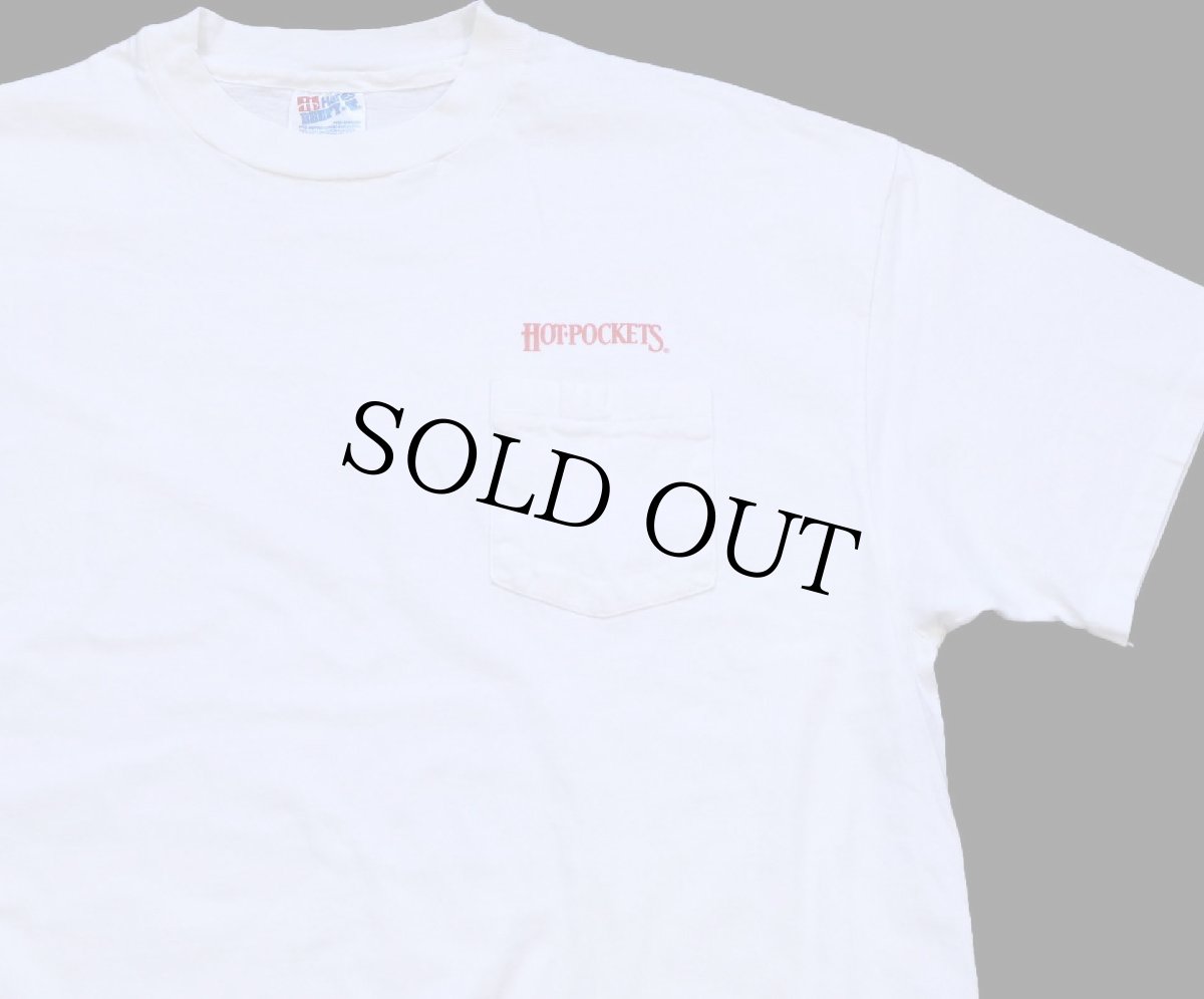 画像1: 90s USA製 Hanes HOT POCKETS ロゴ ポケット付き コットンTシャツ 生成り XL (1)