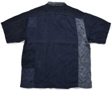 画像2: Tommy Bahama トミーバハマ パッチワーク オープンカラー 半袖 シルク×リネンシャツ 黒 XL (2)
