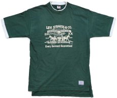 画像2: 90s Levi'sリーバイス ツーホース ロゴ レイヤードネック&スリーブ コットンTシャツ 緑×杢ライトグレー フェード M (2)