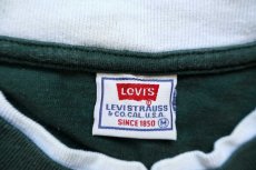 画像4: 90s Levi'sリーバイス ツーホース ロゴ レイヤードネック&スリーブ コットンTシャツ 緑×杢ライトグレー フェード M (4)