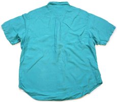 画像2: 00s ラルフローレン CLASSIC FIT ワンポイント ボタンダウン 半袖 リネン×シルクシャツ ターコイズ XXL★特大 (2)