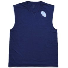 画像2: デッドストック★00s FRUIT OF THE LOOM 無地 前V ノースリーブ コットンTシャツ 紺 (2)