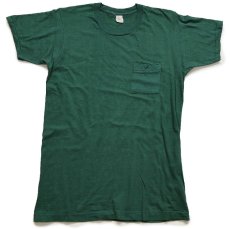 画像2: 70s USA製 FRUIT OF THE LOOM 無地 コットン ポケットTシャツ 緑 L (2)