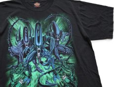 画像1: 90s ROCK EAGLE エイリアン ゼノモーフ 両面プリント コットンTシャツ 黒 L (1)