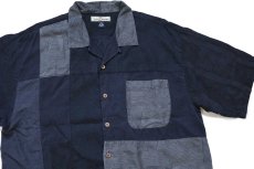 画像3: Tommy Bahama トミーバハマ パッチワーク オープンカラー 半袖 シルク×リネンシャツ 黒 XL (3)