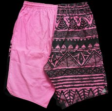 画像2: 80s 英国製 OP ocean pacific オーシャンパシフィック 総柄×無地 コットン ショートパンツ ピンク×黒 L★ショーツ (2)