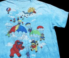 画像1: 00s Grateful Dead グレイトフルデッド デッドベア スカイダイビング タイダイ染め コットン バンドTシャツ 水色 (1)