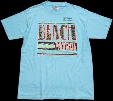 画像2: 80s USA製 BEACH PATROL アート 蛍光プリント コットンTシャツ 水色 XL (2)